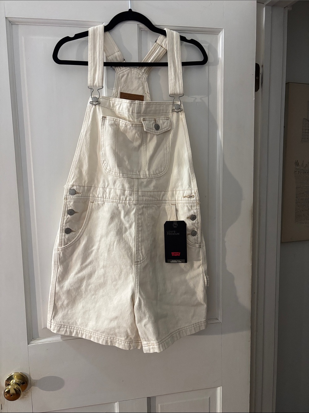 Levi's Cream Short Denim Overalls with Front Bib
